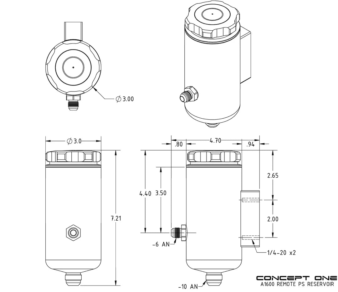 ConceptOne Power Steering Reservoir | Remote - Single Return Fitting