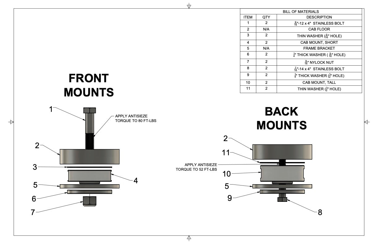 Billet Aluminum Cab Mounts, 1967-72 C10