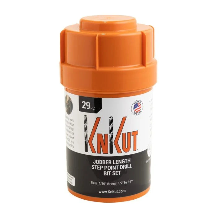 KnKut 29 Piece Drill Buddy Jobber Length Step Point Drill Bit Set 1/16"-1/2" by 64ths - Image 1
