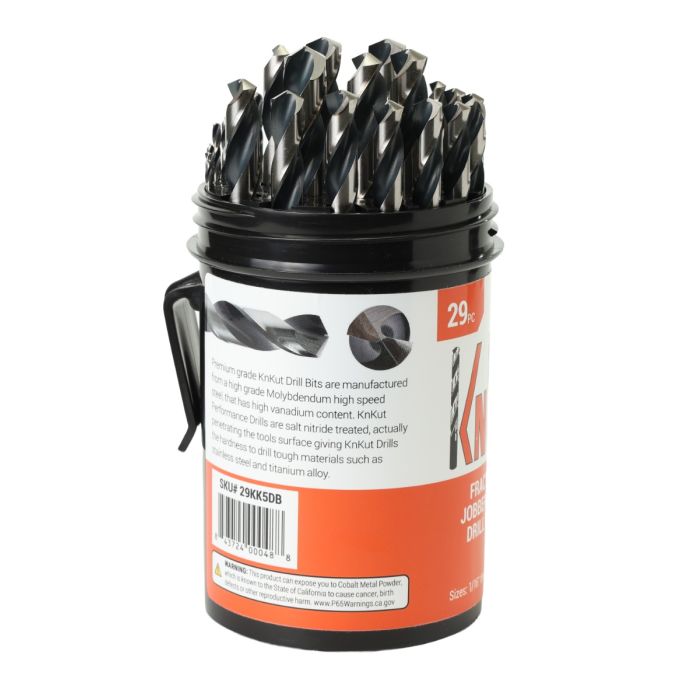 KnKut 29 Piece Drill Buddy Jobber Length Drill Bit Set 1/16"-1/2" by 64ths
