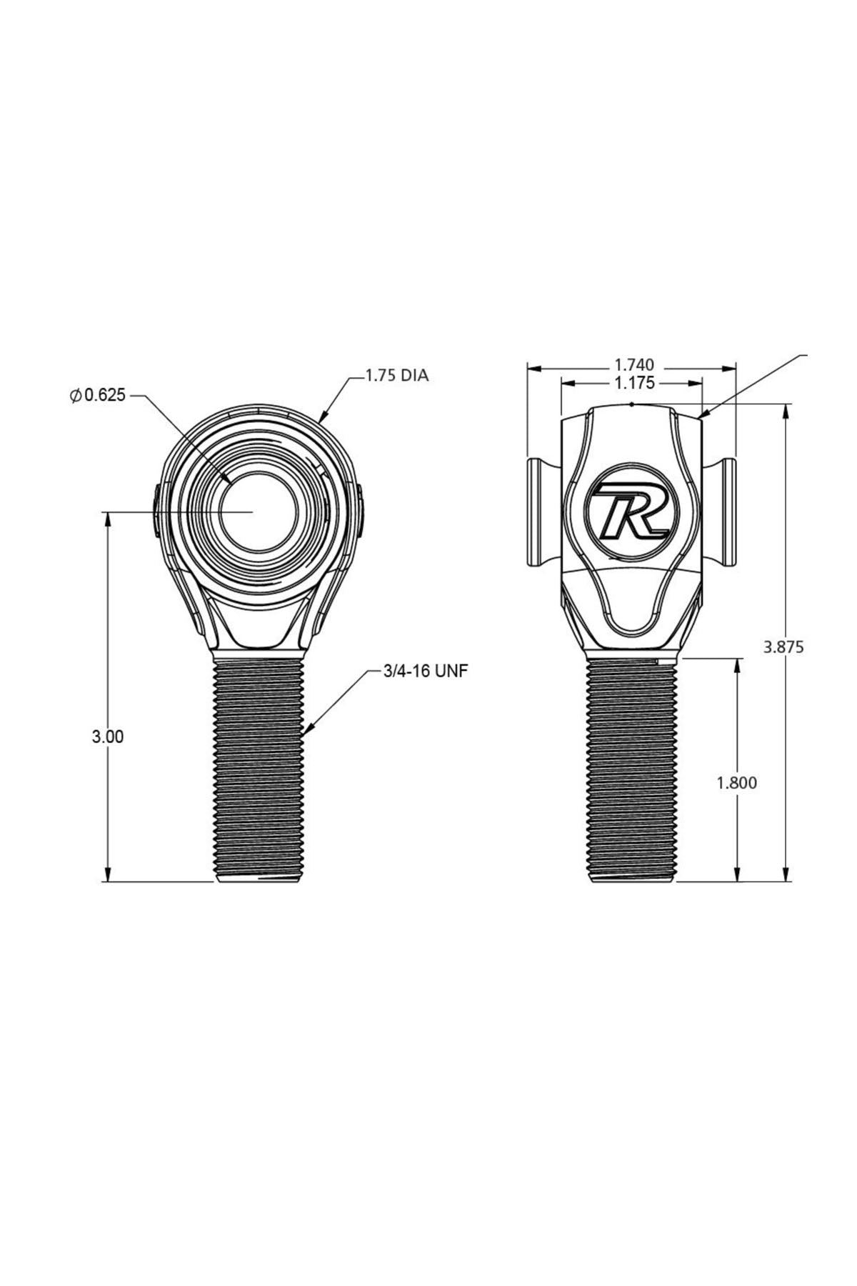R-Joint Rod End for use in No Limit Engineering Fatbar 4 Link.